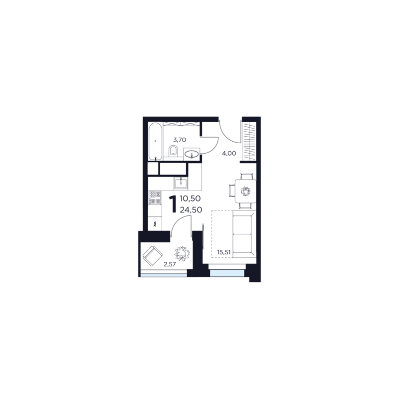 1-комнатная квартира 24.5 м² Восток 2