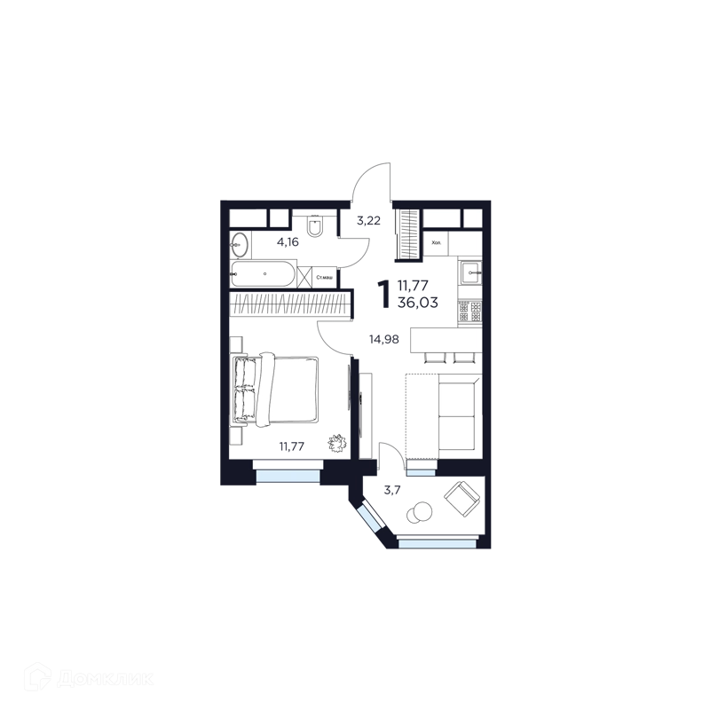 1-комнатная квартира 36.03 м² Восток 2