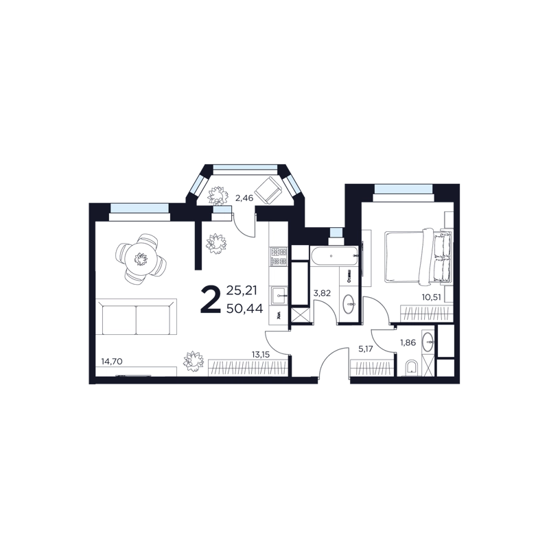 2-комнатная квартира 50.44 м² Восток 2