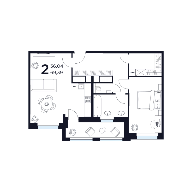 2-комнатная квартира 69.39 м² Восток 2