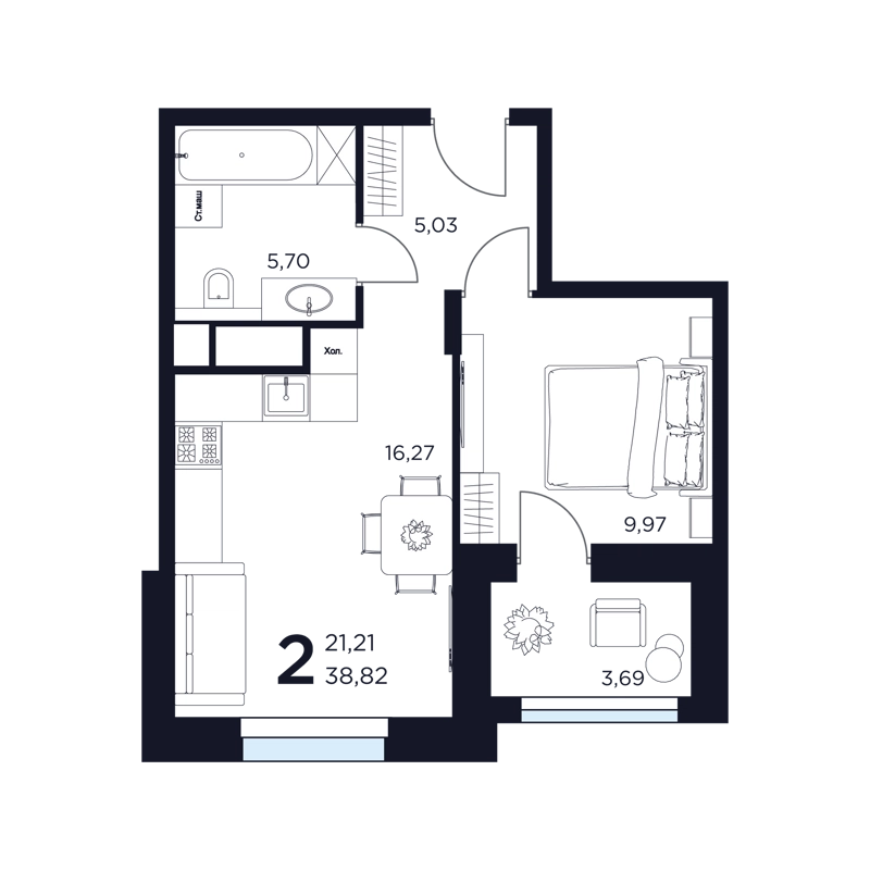 2-комнатная квартира 38.82 м² Восток 2