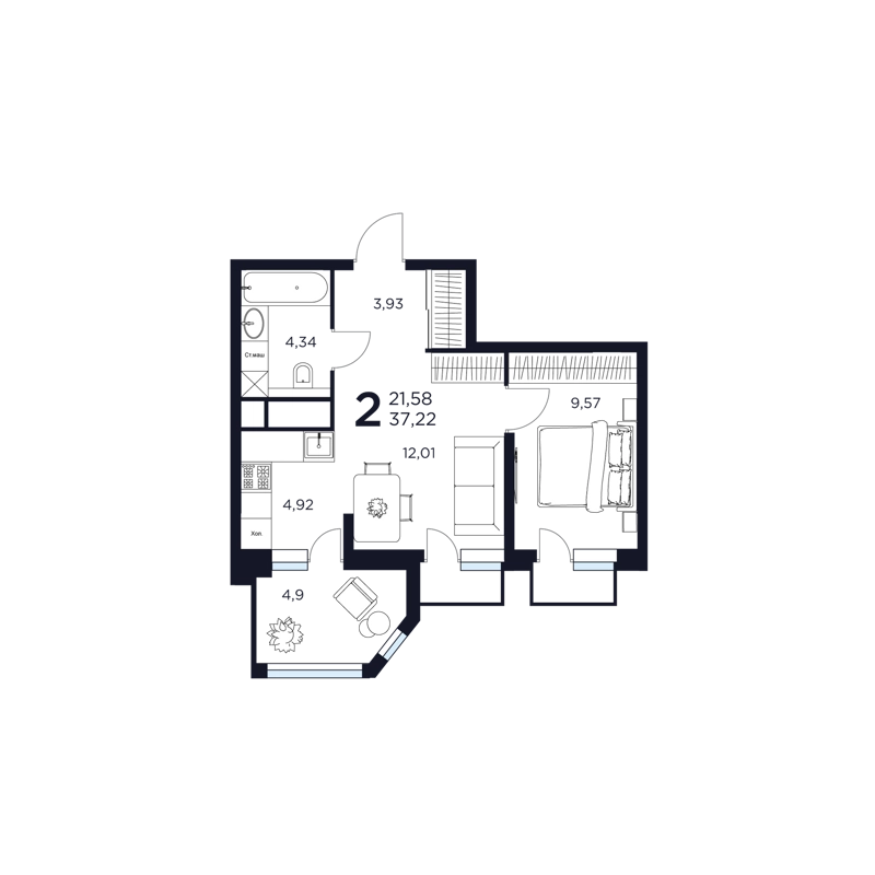 2-комнатная квартира 37.22 м² Восток 2