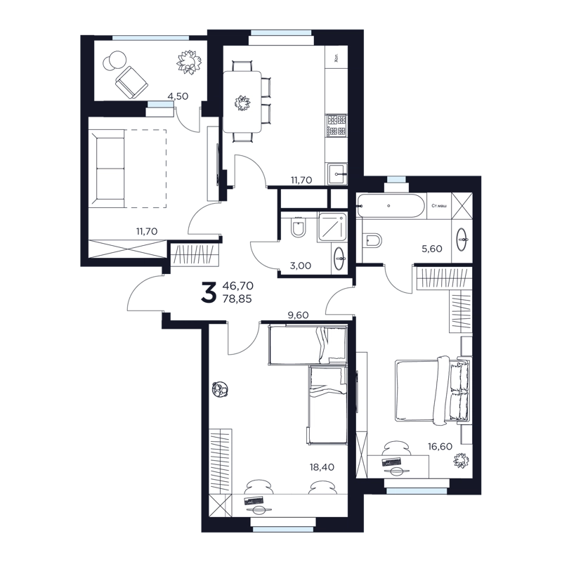 2-комнатная квартира 78.85 м² Восток 2