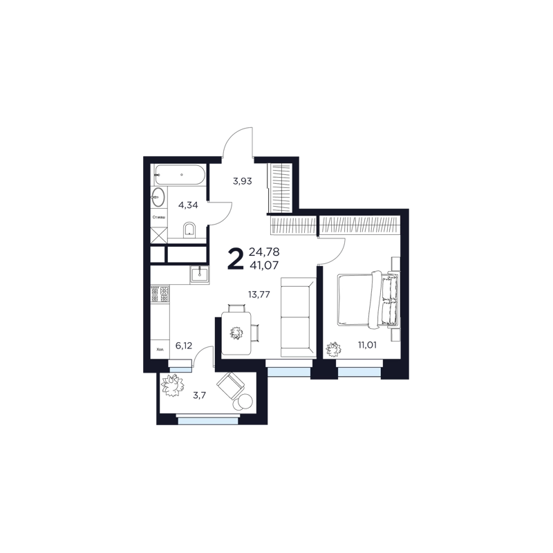 2-комнатная квартира 41.07 м² Восток 2
