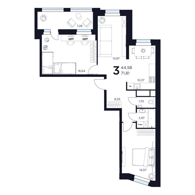3-комнатная квартира 71.81 м² Восток 2