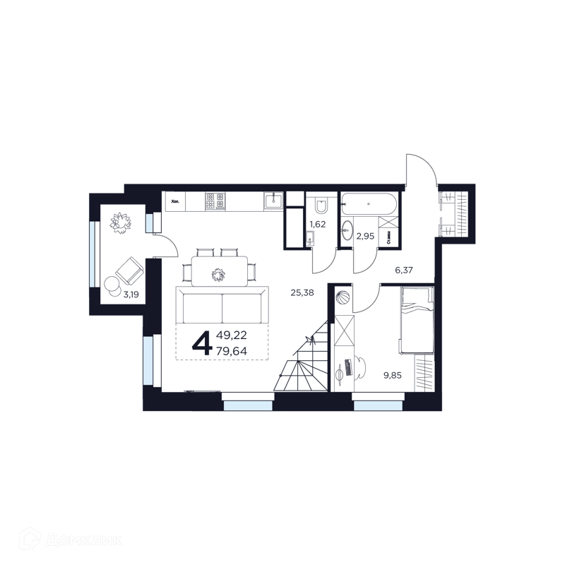 4-комнатная квартира 79.64 м² Восток 2