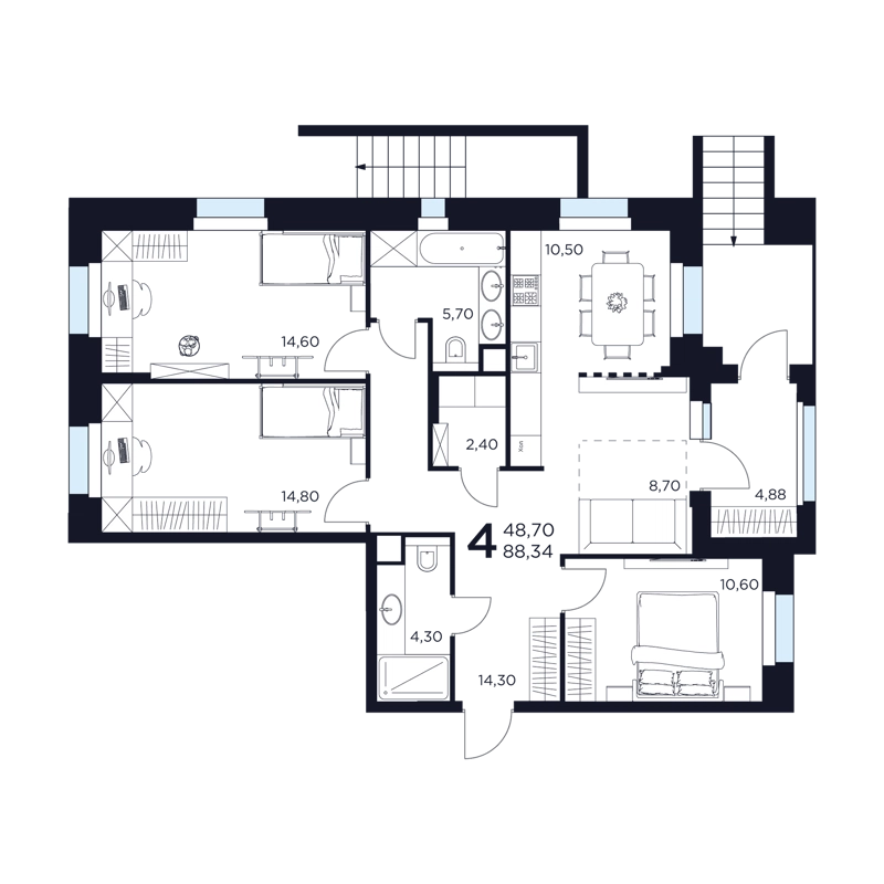 4-комнатная квартира 88.3 м² Восток 2