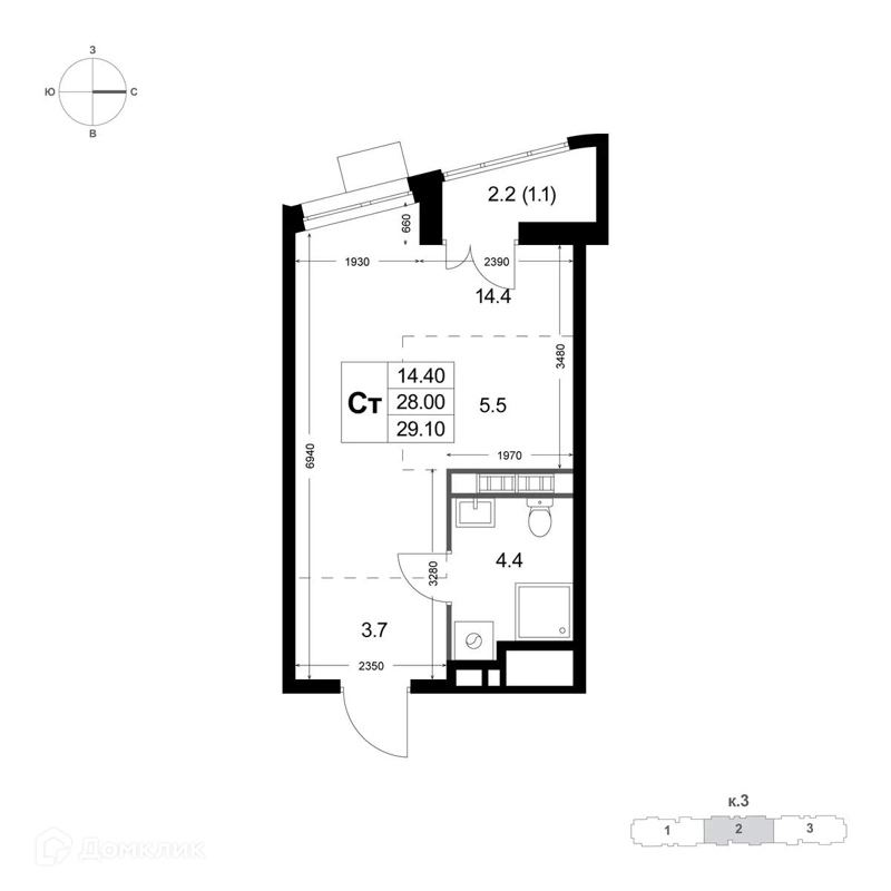 Студия 28 м² Легенда Коренёво