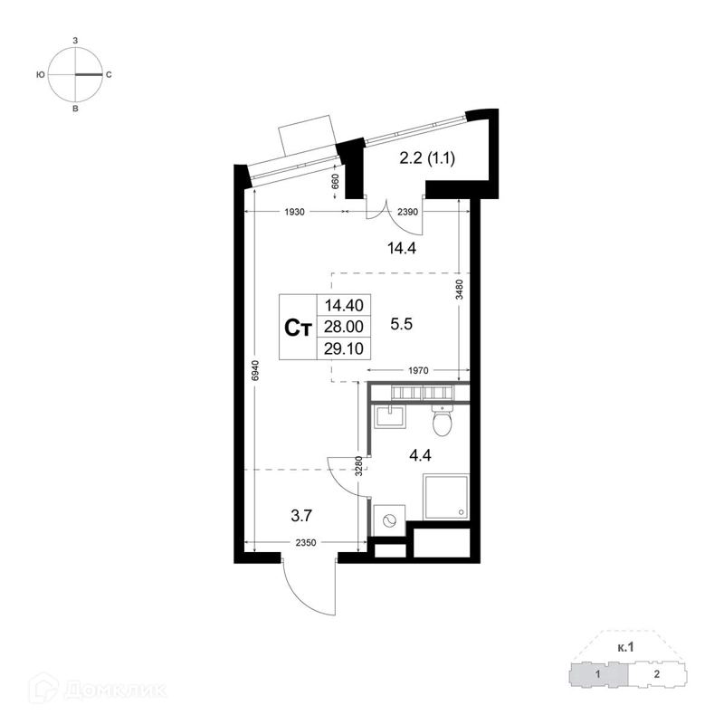 Студия 27.9 м² Легенда Коренёво