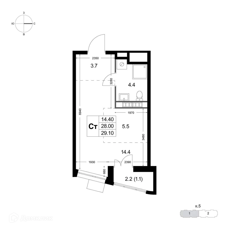 Студия 28 м² Легенда Коренёво