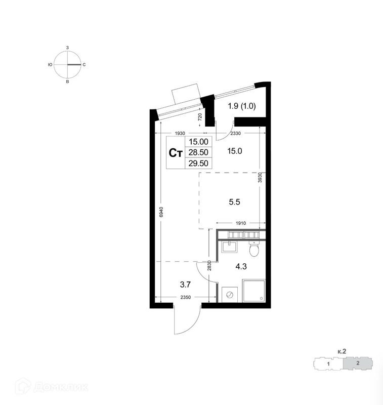 Студия 28.6 м² Легенда Коренёво
