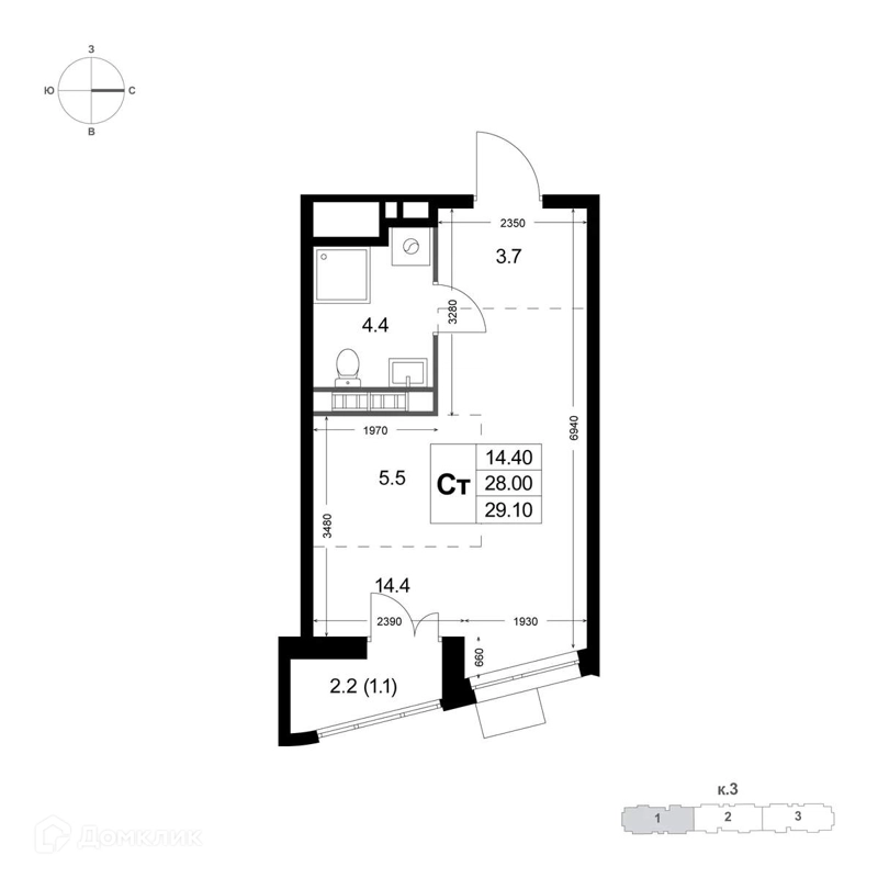 Студия 27.9 м² Легенда Коренёво