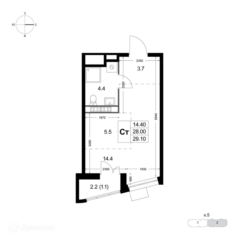 Студия 28.1 м² Легенда Коренёво