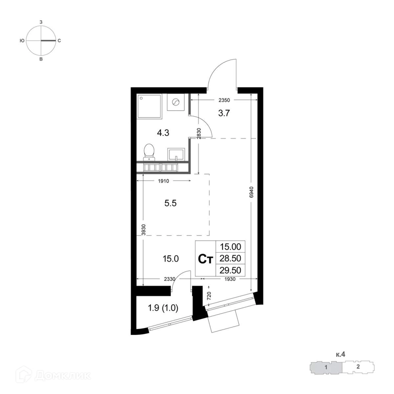 Студия 28.5 м² Легенда Коренёво