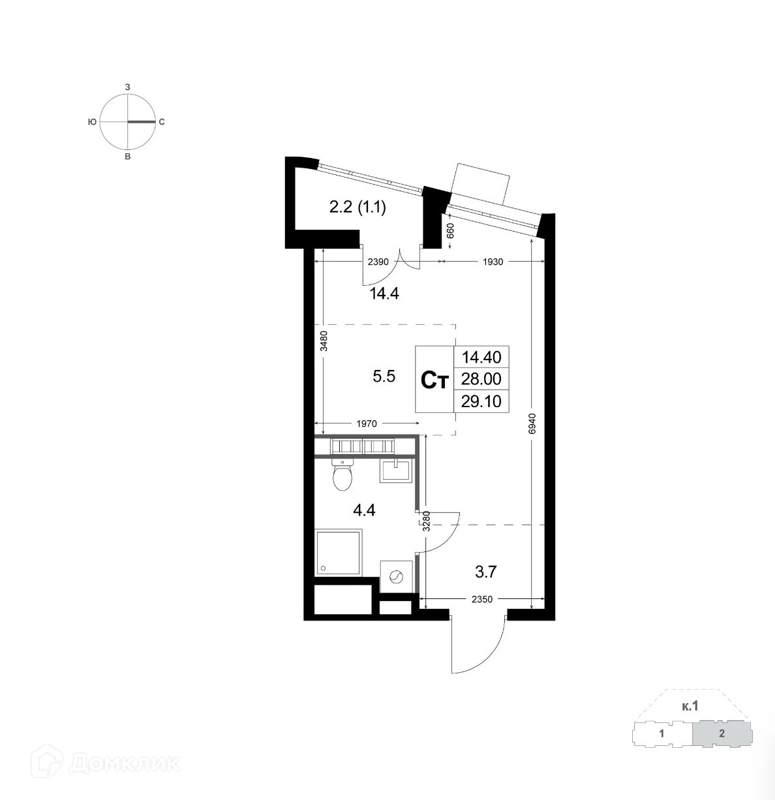 Студия 28.2 м² Легенда Коренёво