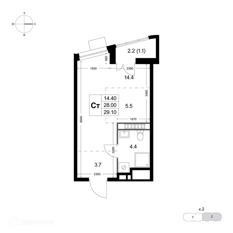 Студия 28 м² Легенда Коренёво