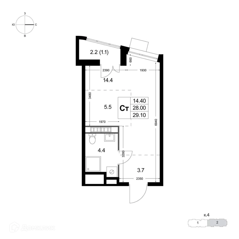 Студия 28 м² Легенда Коренёво