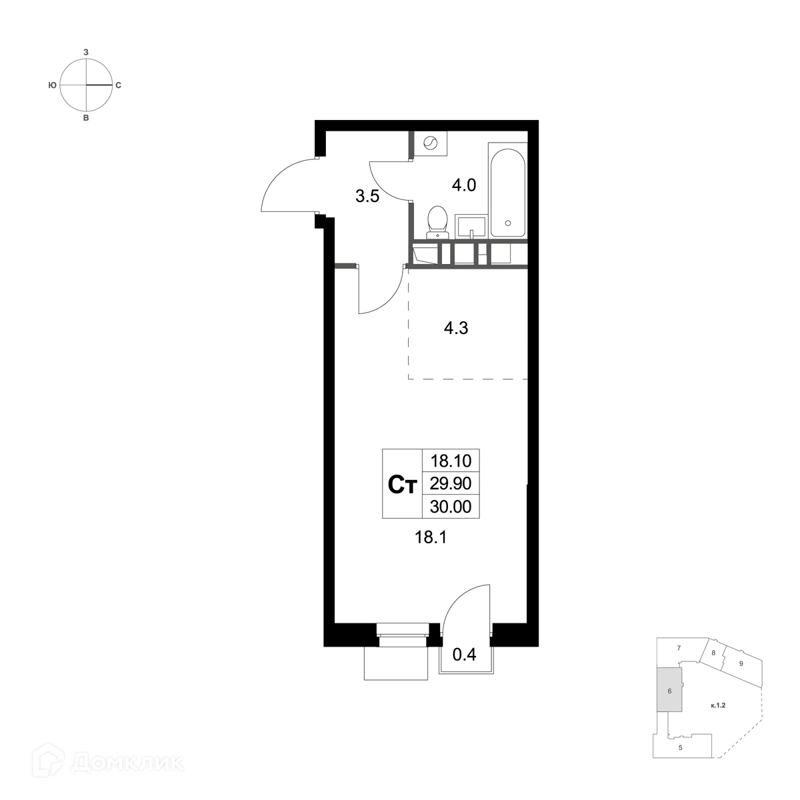Студия 30 м² Легенда Марусино