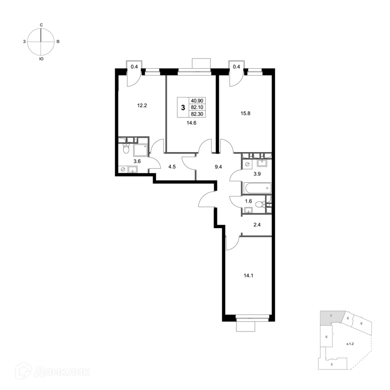 3-комнатная квартира 82.3 м² Легенда Марусино