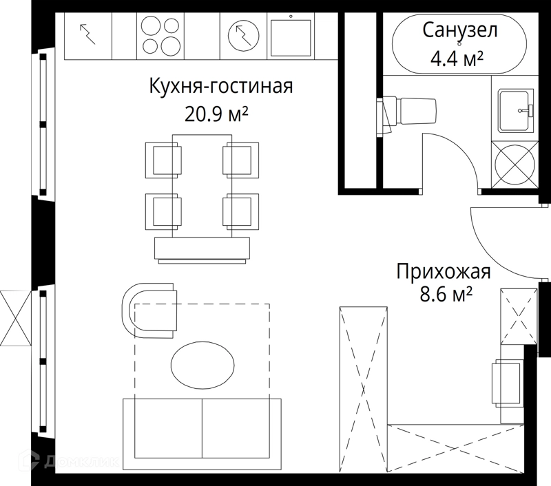 Студия 33.9 м² У реки.Эко Видное 2.0