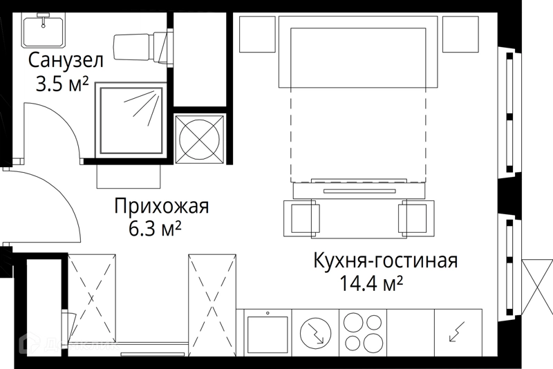 Студия 24.2 м² У реки.Эко Видное 2.0