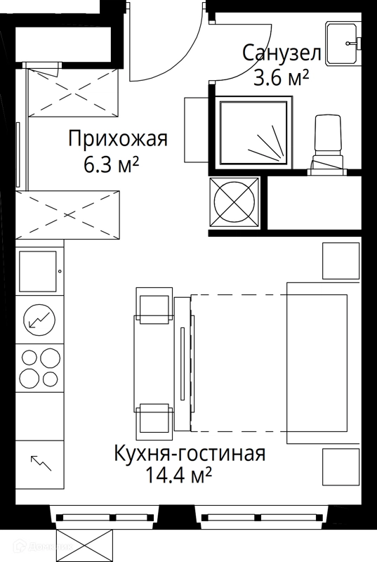 Студия 24.3 м² У реки.Эко Видное 2.0