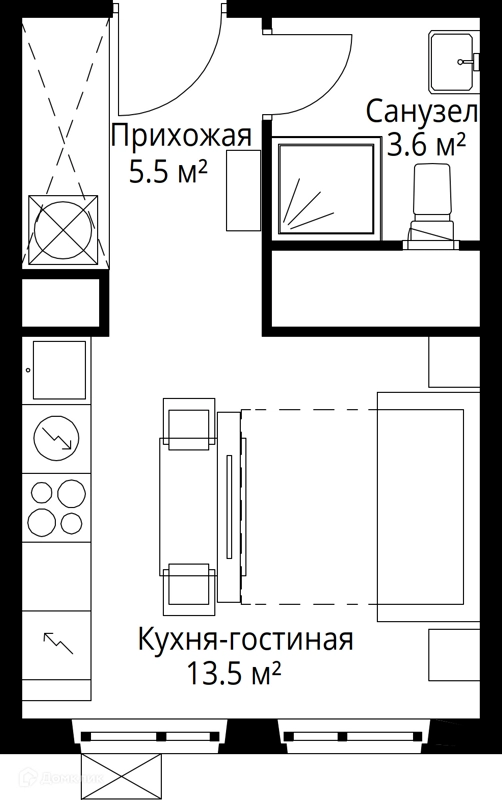 Студия 22.6 м² У реки.Эко Видное 2.0