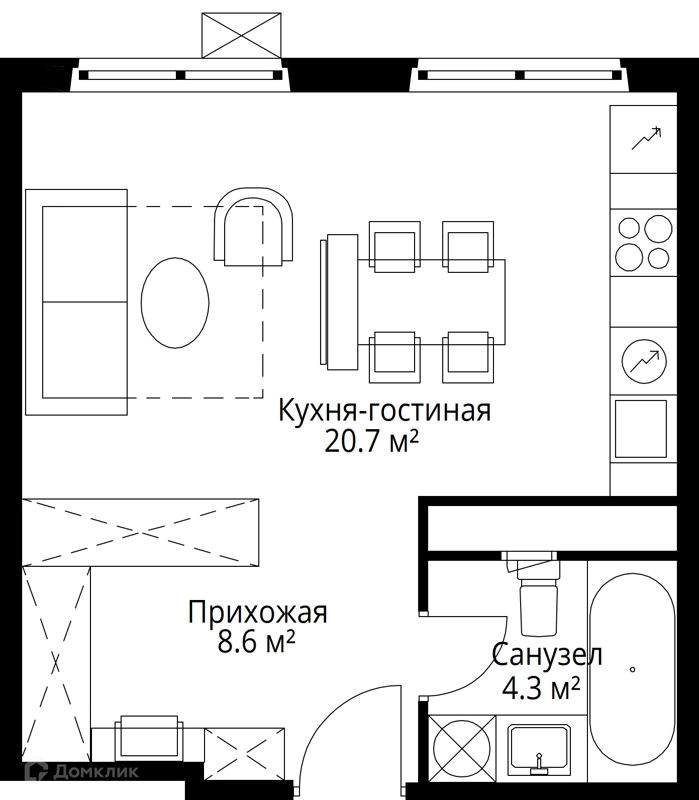 Студия 33.6 м² У реки.Эко Видное 2.0