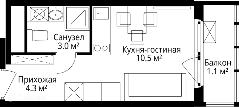 Студия 18.9 м² У реки.Эко Видное 2.0