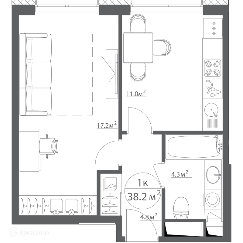 Студия 38.2 м² У реки.Эко Видное 2.0
