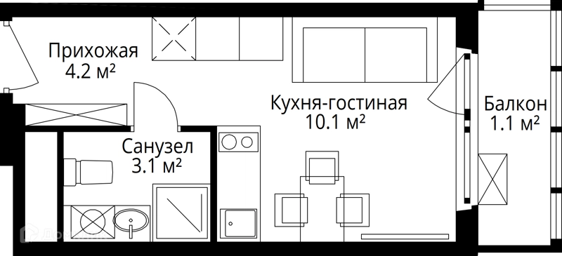 Студия 18.5 м² У реки.Эко Видное 2.0
