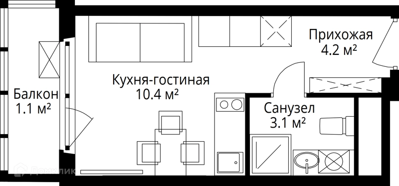 Студия 18.8 м² У реки.Эко Видное 2.0