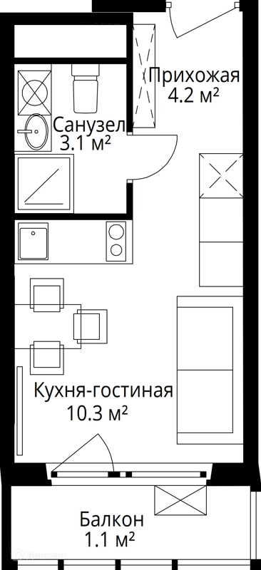 Студия 18.7 м² У реки.Эко Видное 2.0