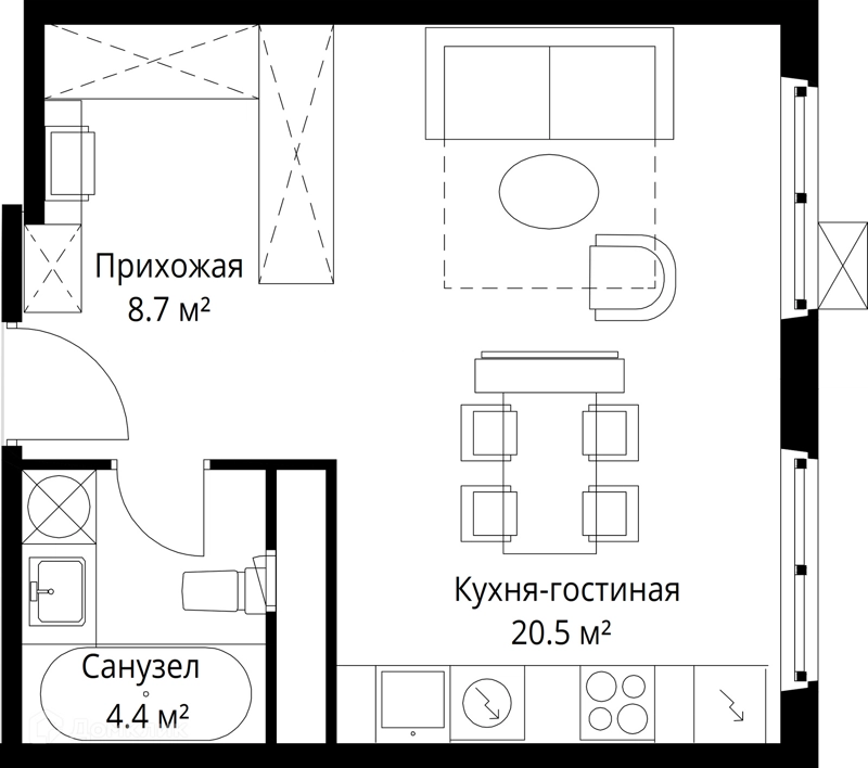 Студия 33.6 м² У реки.Эко Видное 2.0