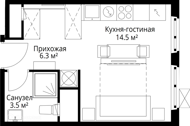 Студия 24.3 м² У реки.Эко Видное 2.0