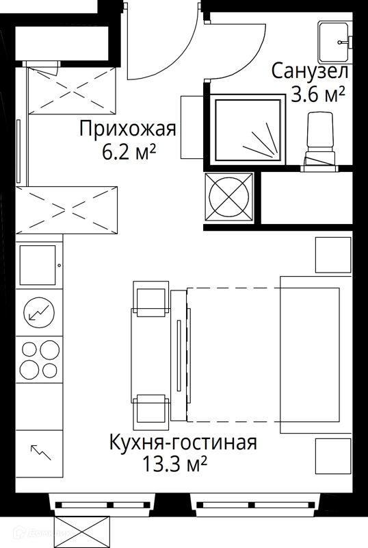 Студия 24.1 м² У реки.Эко Видное 2.0