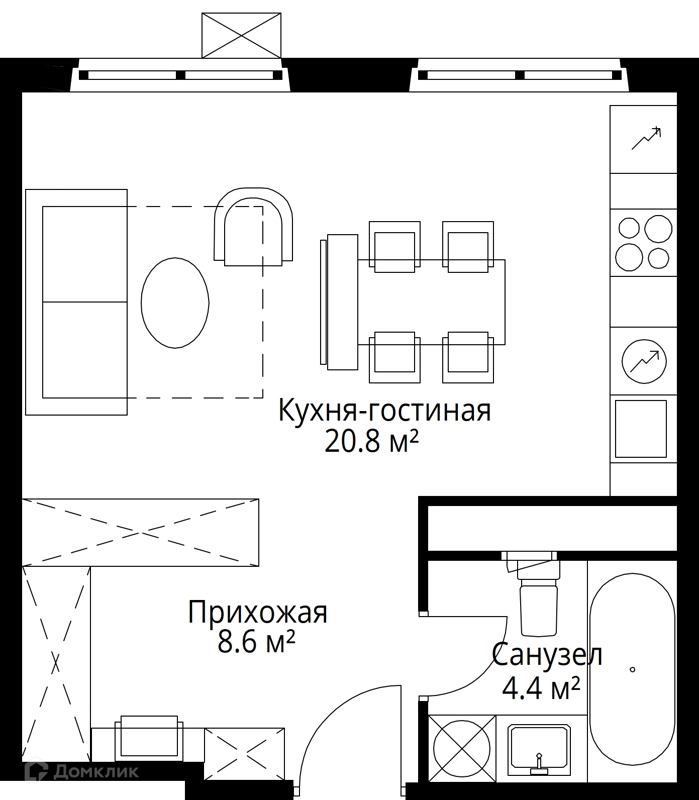 Студия 33.8 м² У реки.Эко Видное 2.0