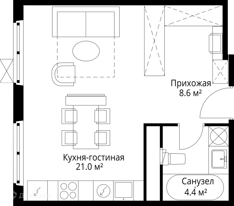 Студия 34 м² У реки.Эко Видное 2.0