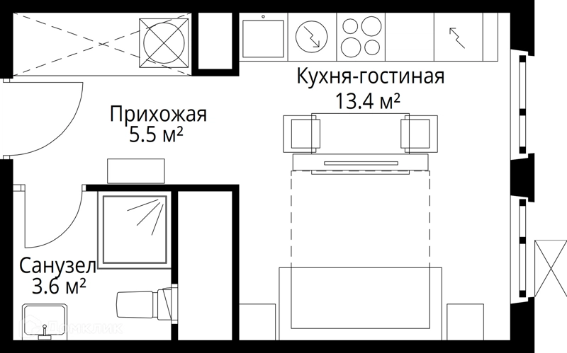 Студия 22.5 м² У реки.Эко Видное 2.0