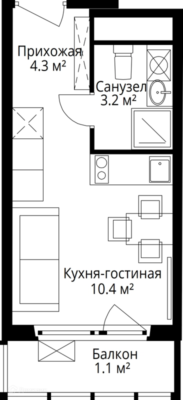 Студия 19 м² У реки.Эко Видное 2.0