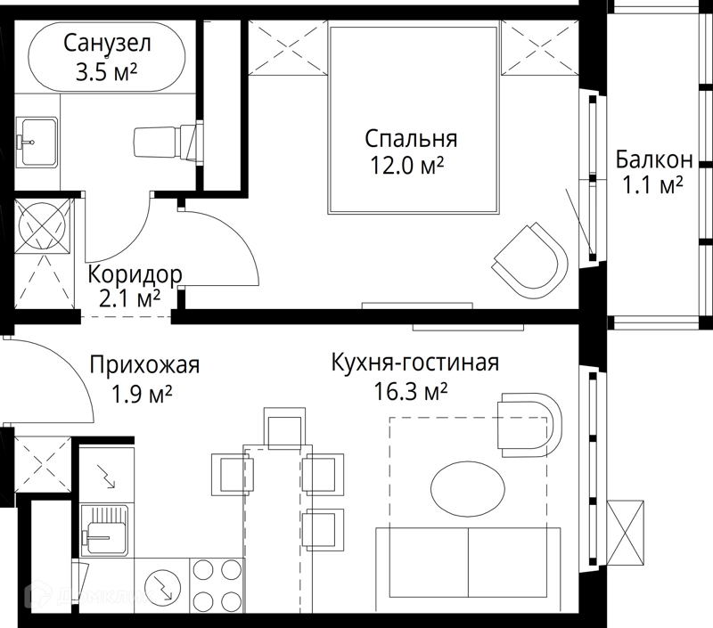 1-комнатная квартира 36.9 м² У реки.Эко Видное 2.0