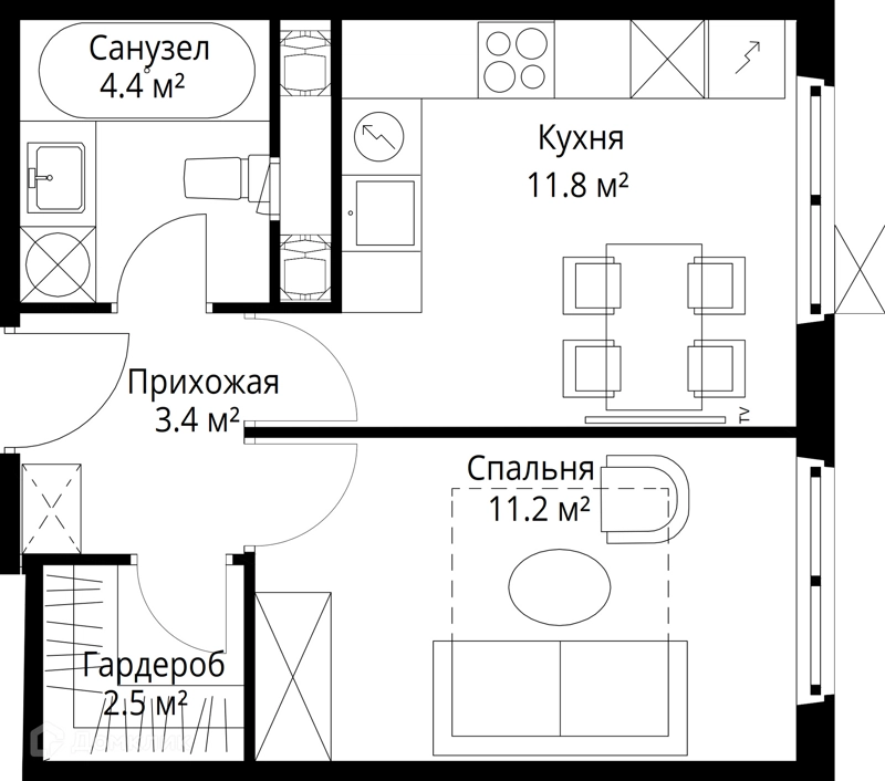 1-комнатная квартира 33.3 м² У реки.Эко Видное 2.0