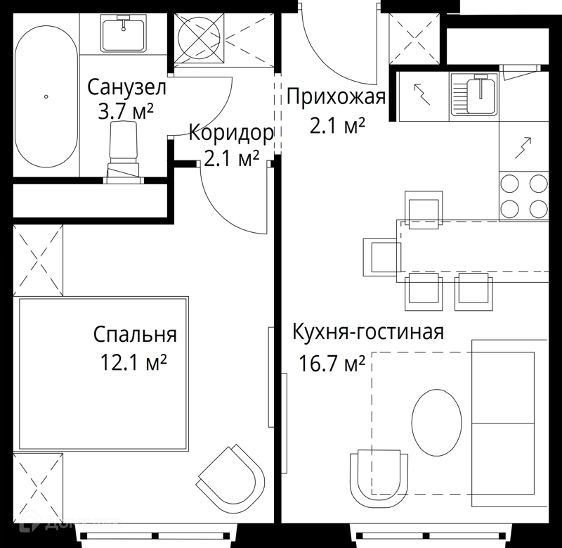 1-комнатная квартира 36.7 м² У реки.Эко Видное 2.0