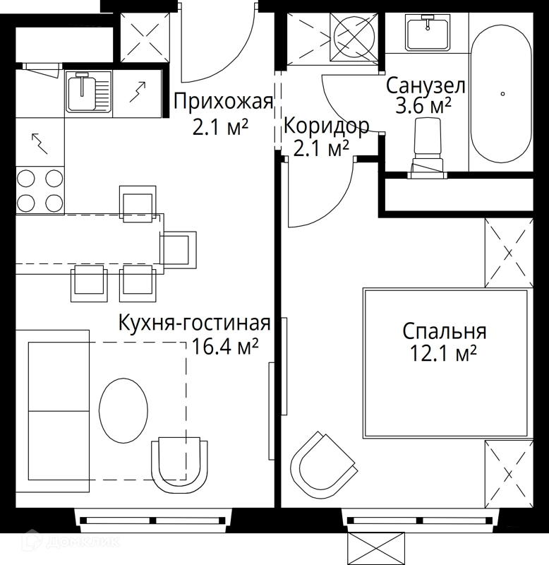 1-комнатная квартира 36.3 м² У реки.Эко Видное 2.0