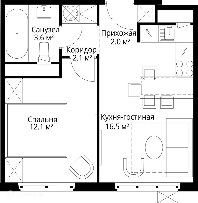 1-комнатная квартира 36.3 м² У реки.Эко Видное 2.0