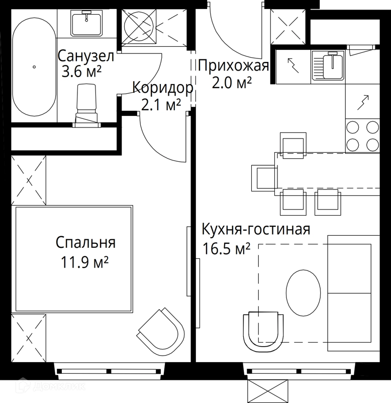 1-комнатная квартира 36.1 м² У реки.Эко Видное 2.0