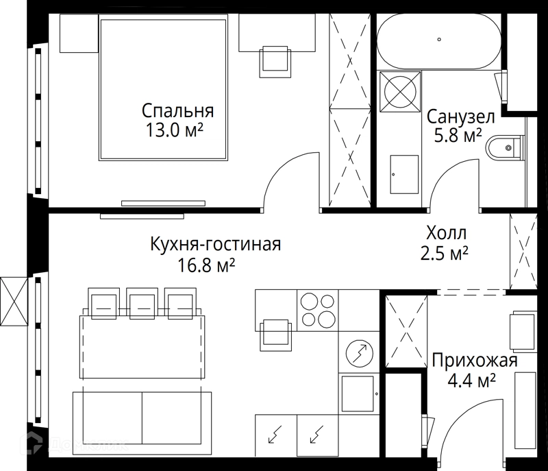 1-комнатная квартира 42.5 м² У реки.Эко Видное 2.0