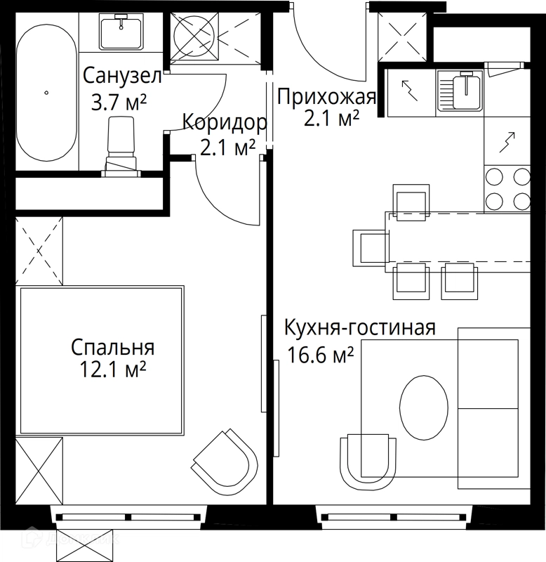1-комнатная квартира 36.6 м² У реки.Эко Видное 2.0