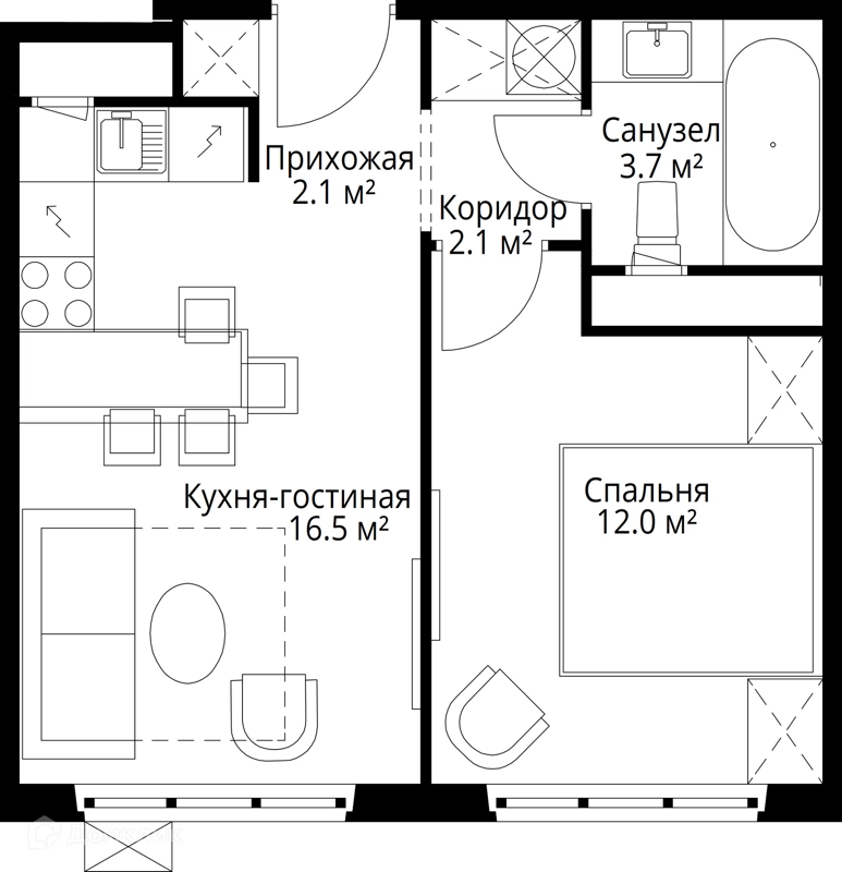 1-комнатная квартира 36.4 м² У реки.Эко Видное 2.0