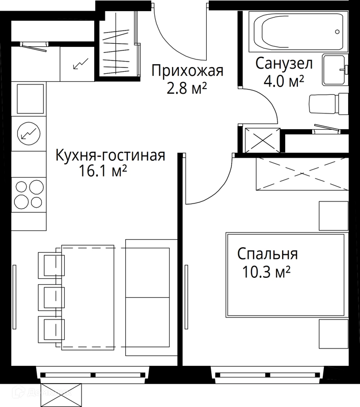 1-комнатная квартира 33.2 м² У реки.Эко Видное 2.0